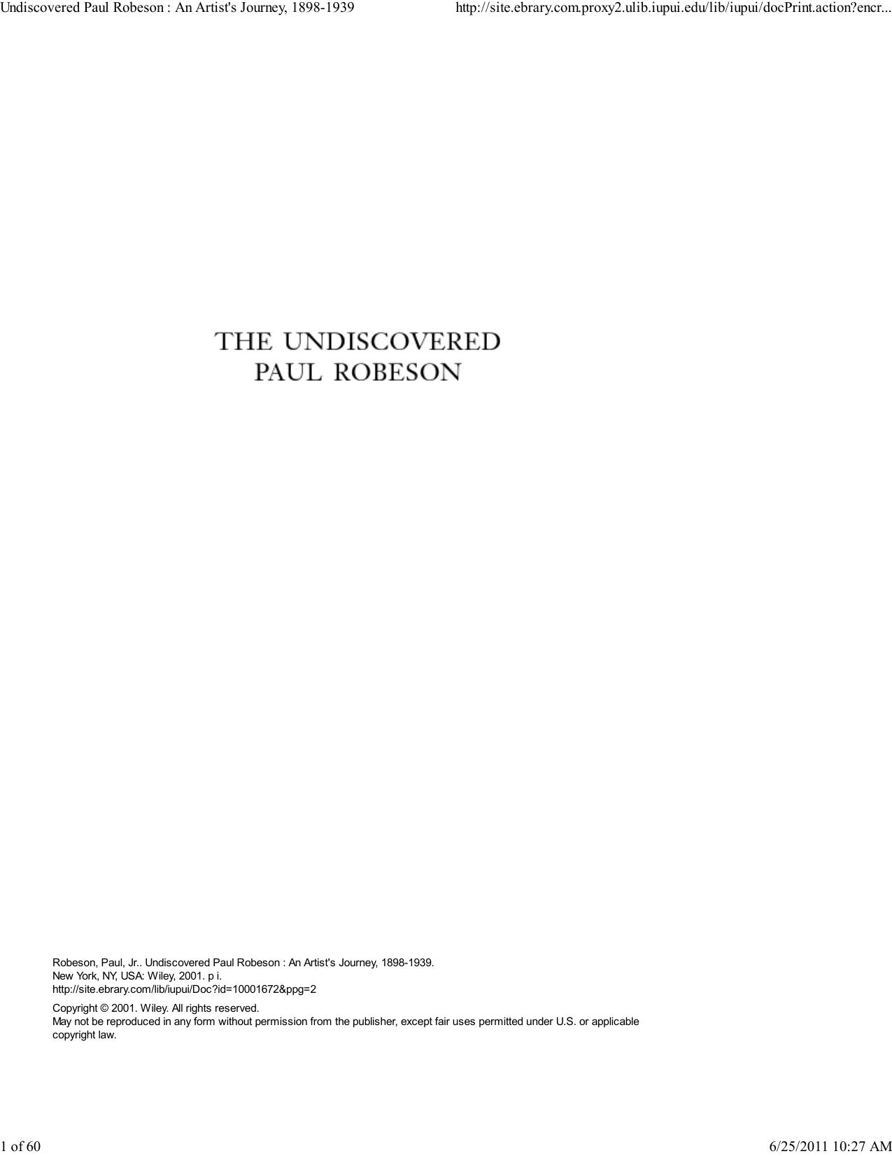 The Undiscovered Paul Robeson : An Artist's Journey, 1898-1939